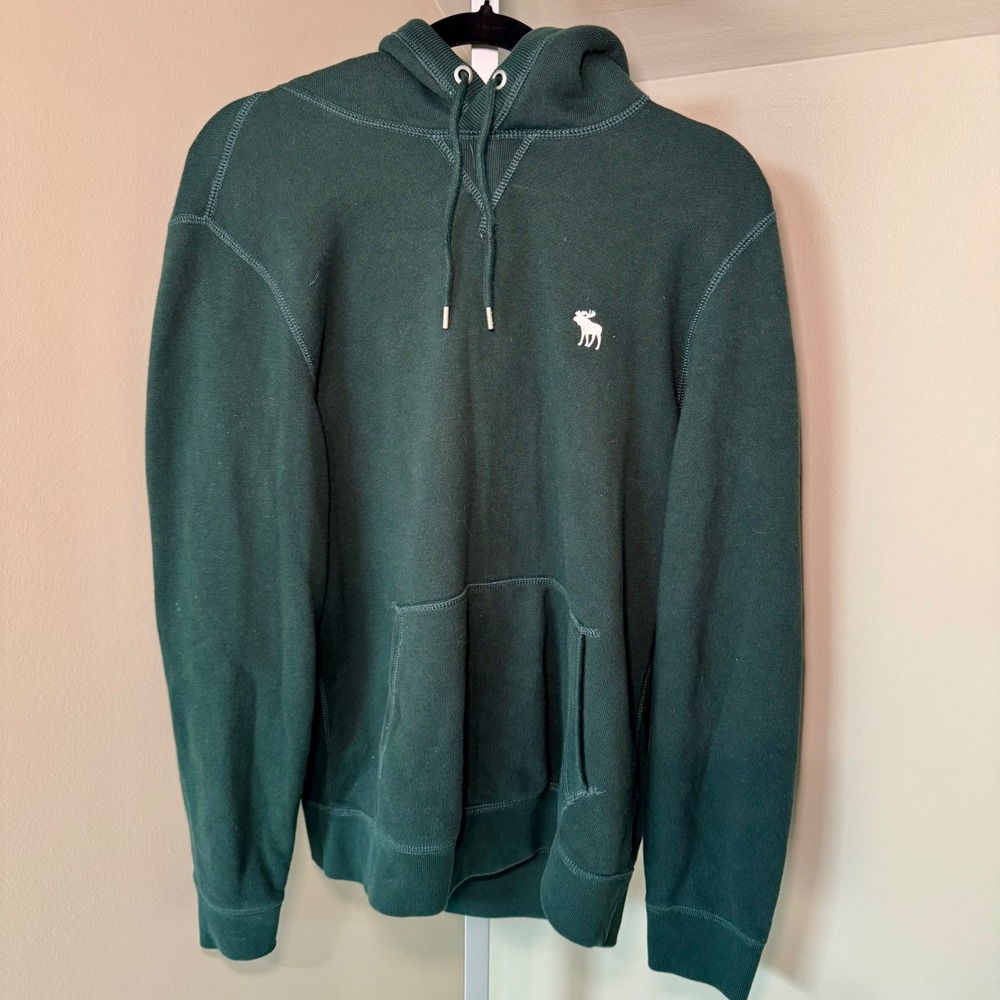 Abercrombie & Fitch Mens Soft A&F Fleece Hoodie Forest Green Moose Logo Medium